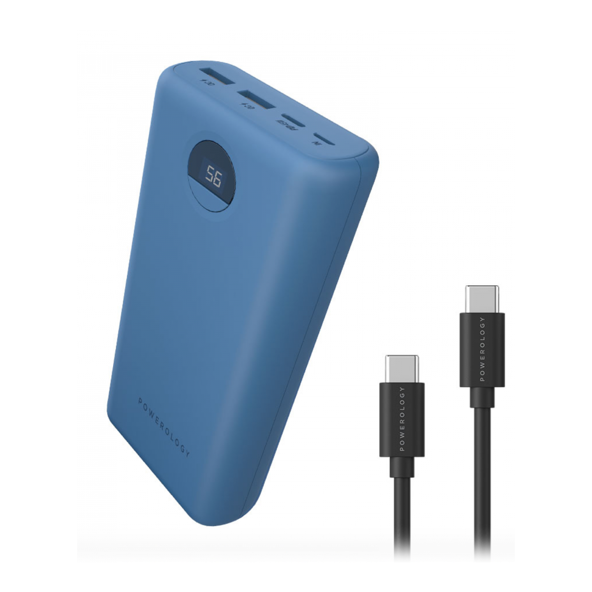 Powerology Quick Charge Power Bank 30000mAh PD 45W with Type-C to Type-C Cable Blue - alAsil